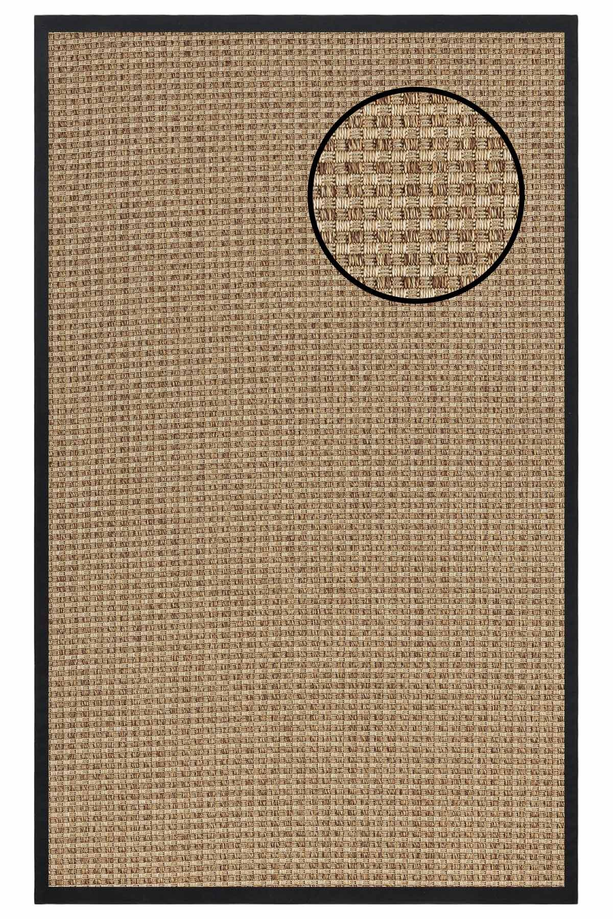 5667 Kahve Hasır Dokulu Sisal Halı Siyah Bordür - 80x150