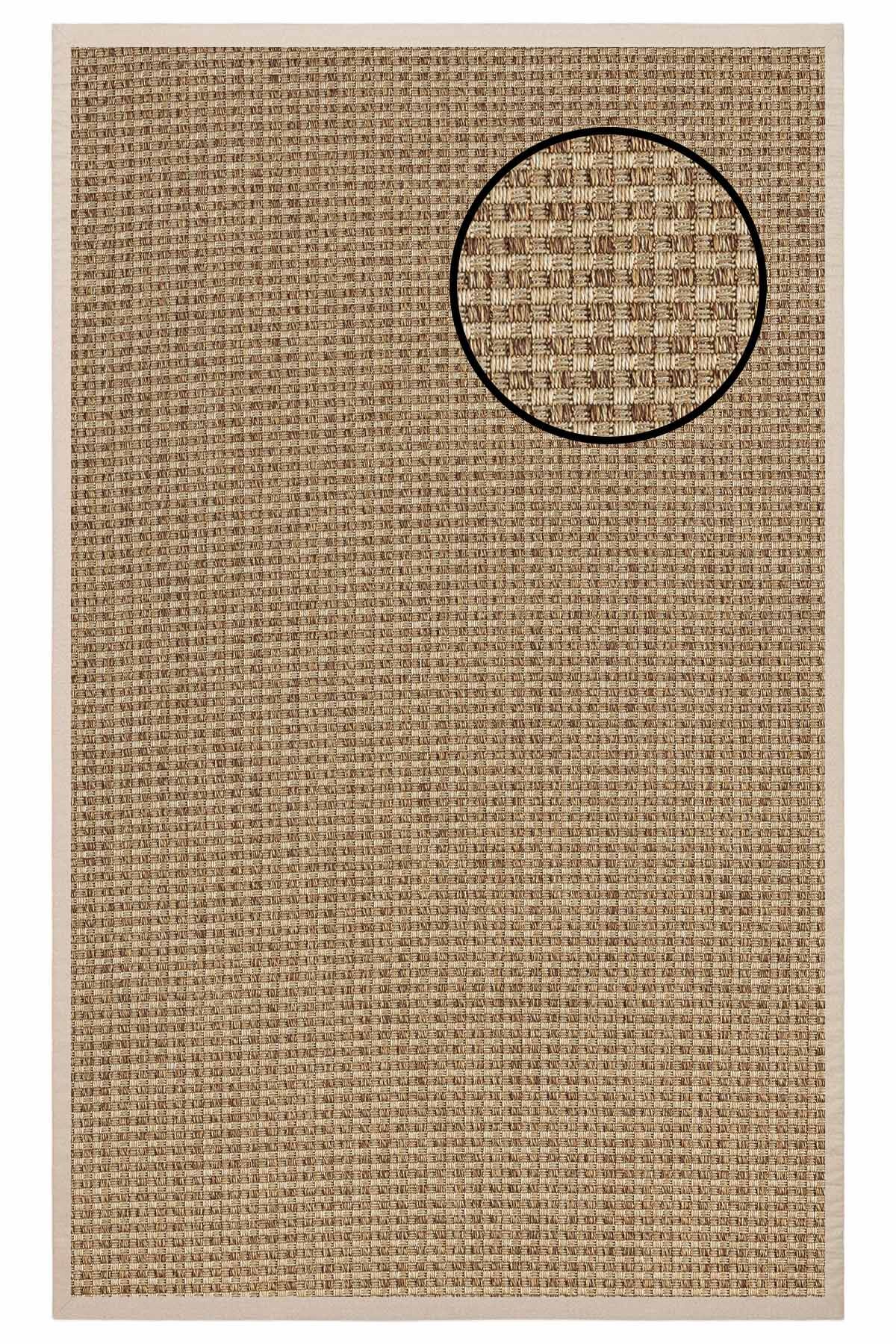 5667 Kahve Hasır Dokulu Sisal Halı Bej Bordür - 80x300