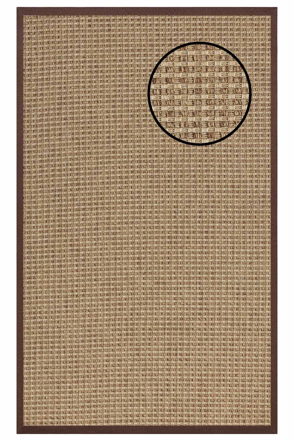 5667 Kahve Hasır Dokulu Sisal Halı Kahve Bordür - 100x200