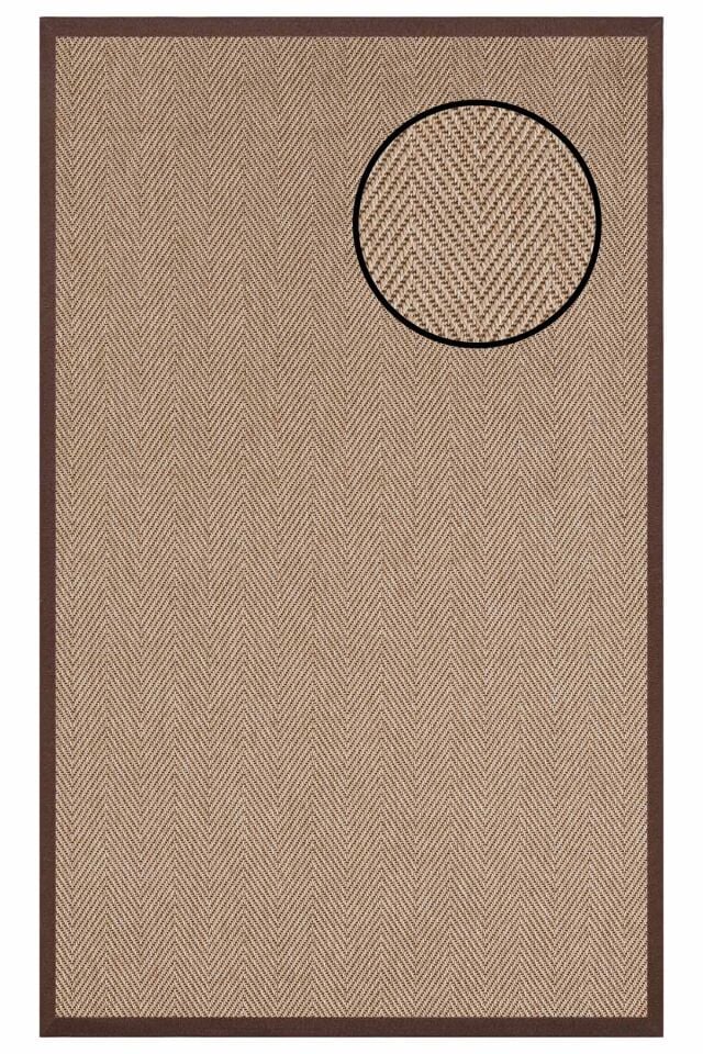 2665 Bej Balık Sırtı Dokulu Sisal Halı 100x300 - Kahve Bordür