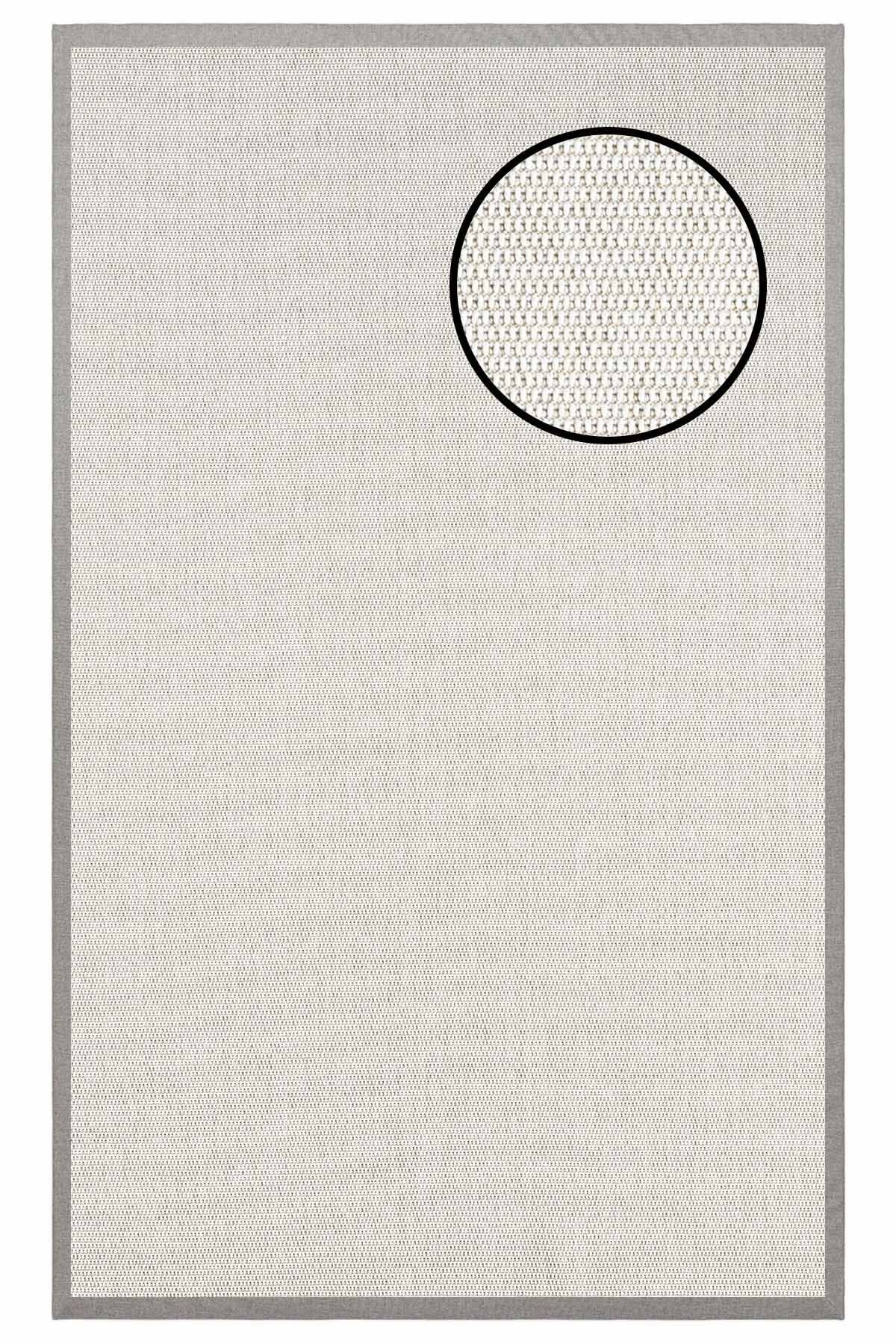 4664 Krem Zincir Dokulu Sisal Halı 160x230 - Gri Bordür