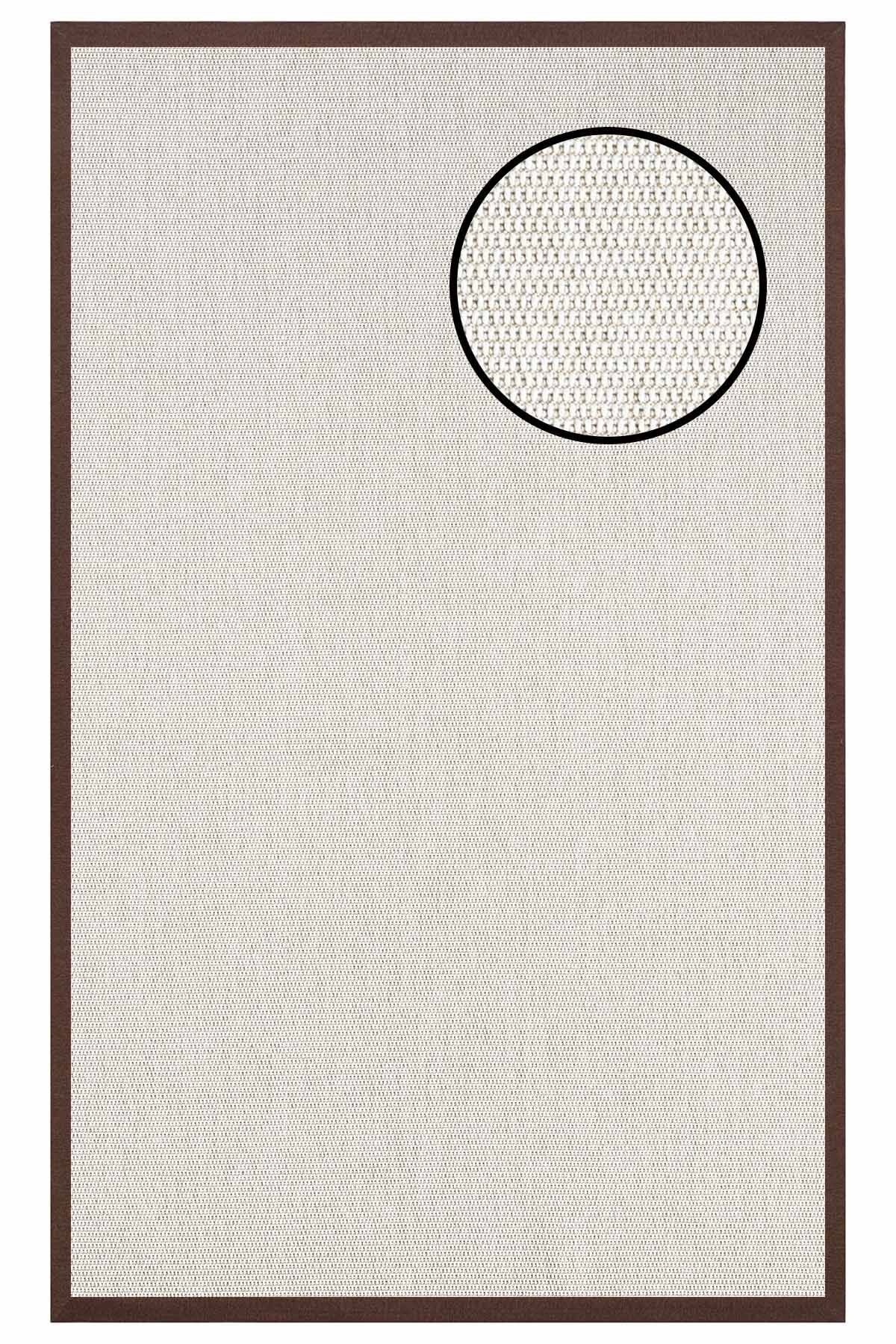 4664 Krem Zincir Dokulu Sisal Halı 160x230 - Kahve Bordür