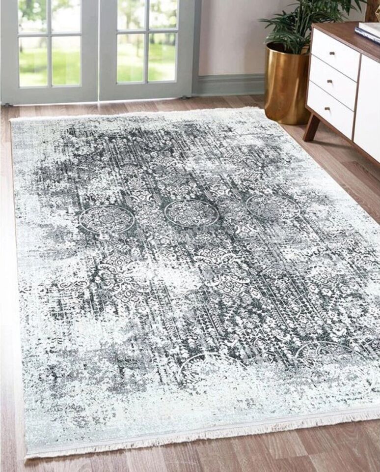 Verano 9338A Krem Gri Antrasit Pamuk Tabanlı Halı 160x230