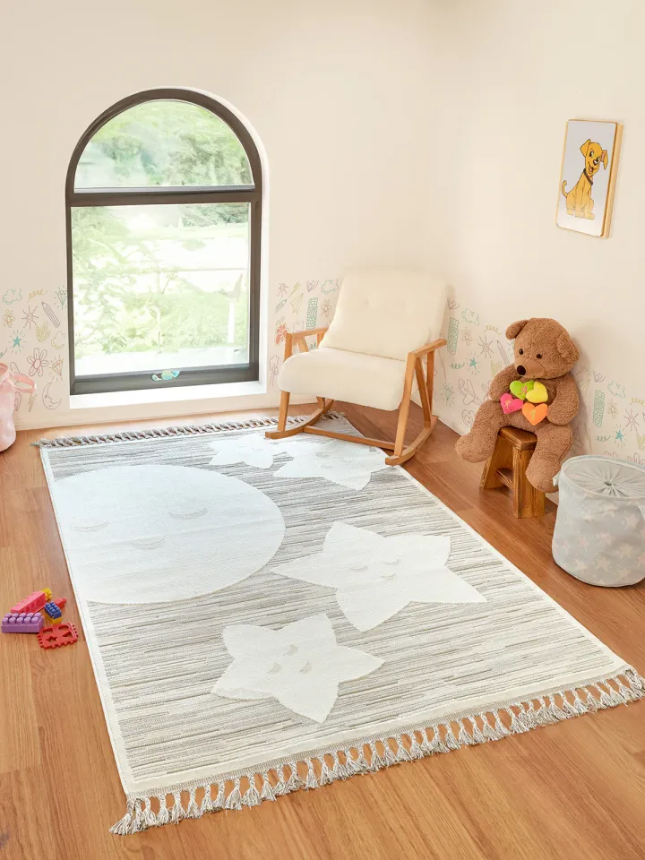 Kids KI001 Bej Yumuşak Dokulu Halı