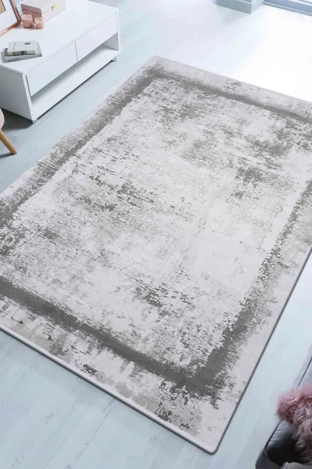 Veranda VE09A Gri Beyaz Modern Yumuşak Dokulu Halı