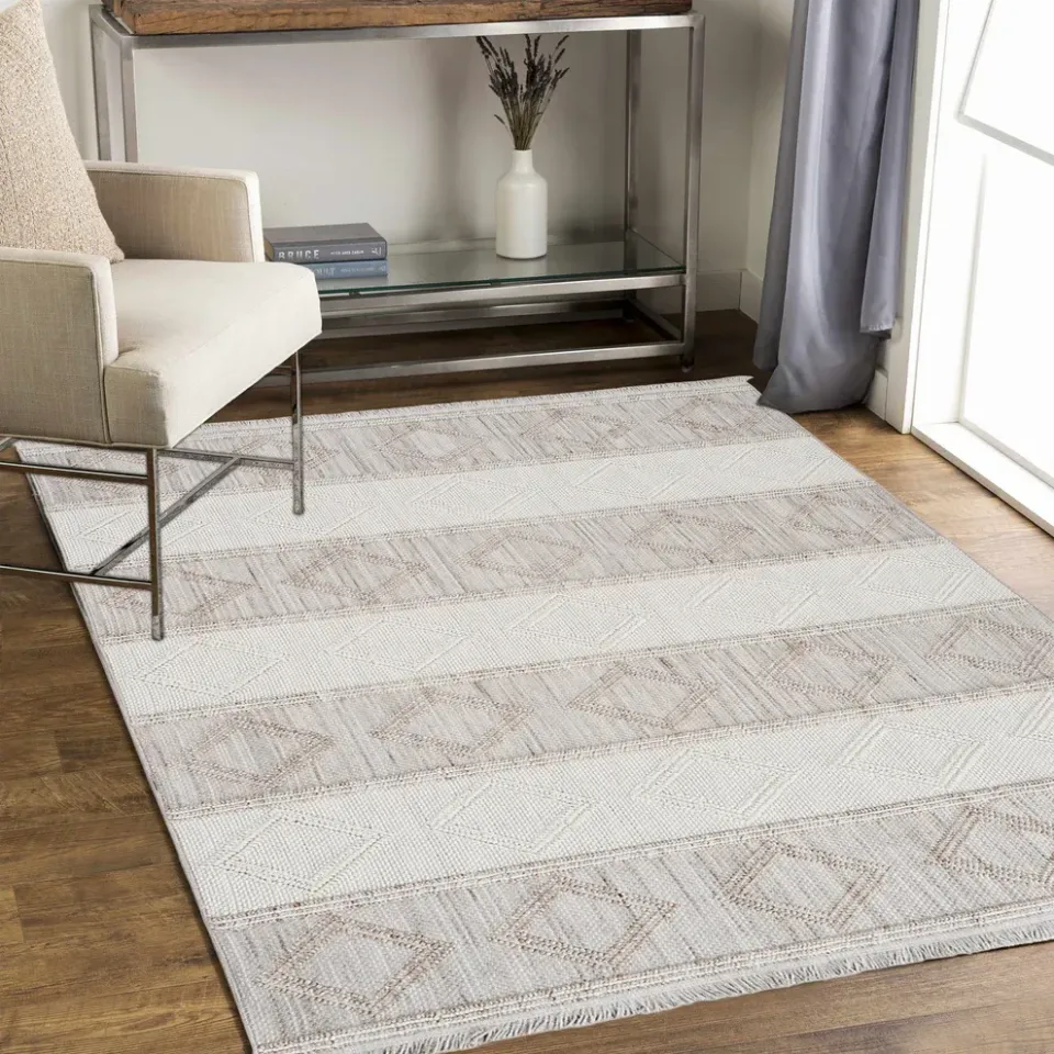 Bohem 381 Ash Krem Bej Gri İskandinav Halı 80x300