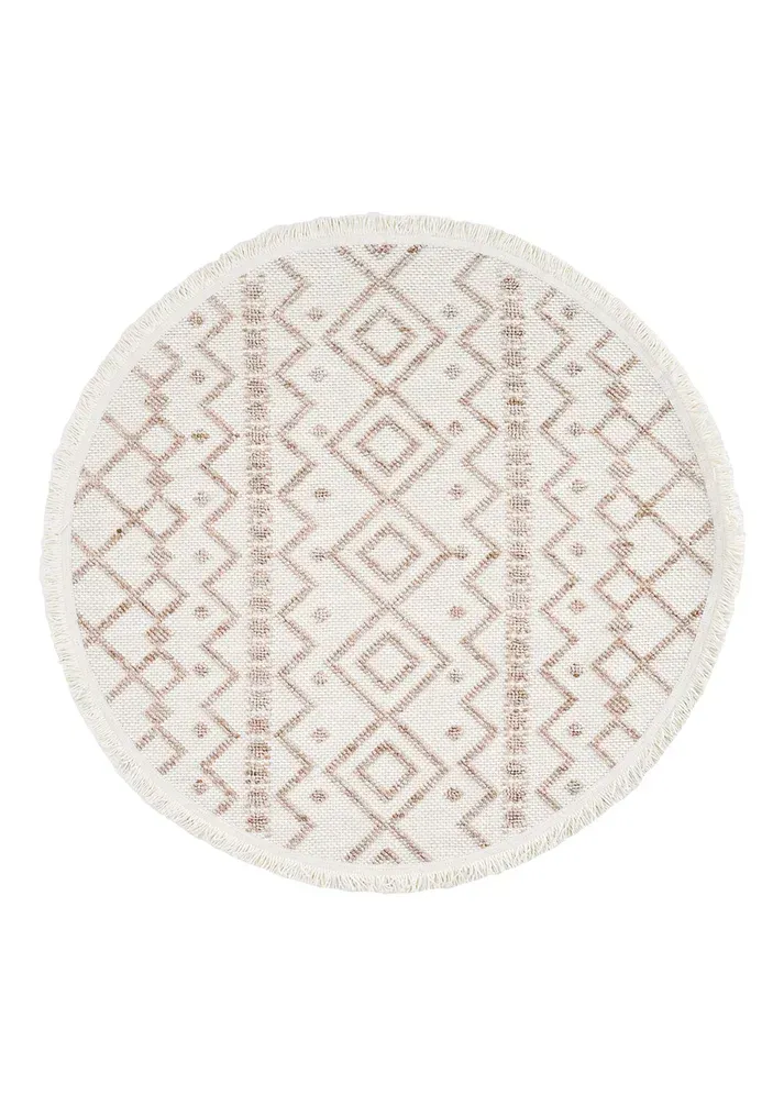 Bohem 386 Wood Krem Bej Yuvarlak İskandinav Halı 133x133