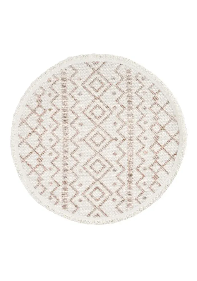 Bohem 386 Wood Krem Bej Yuvarlak İskandinav Halı 133x133