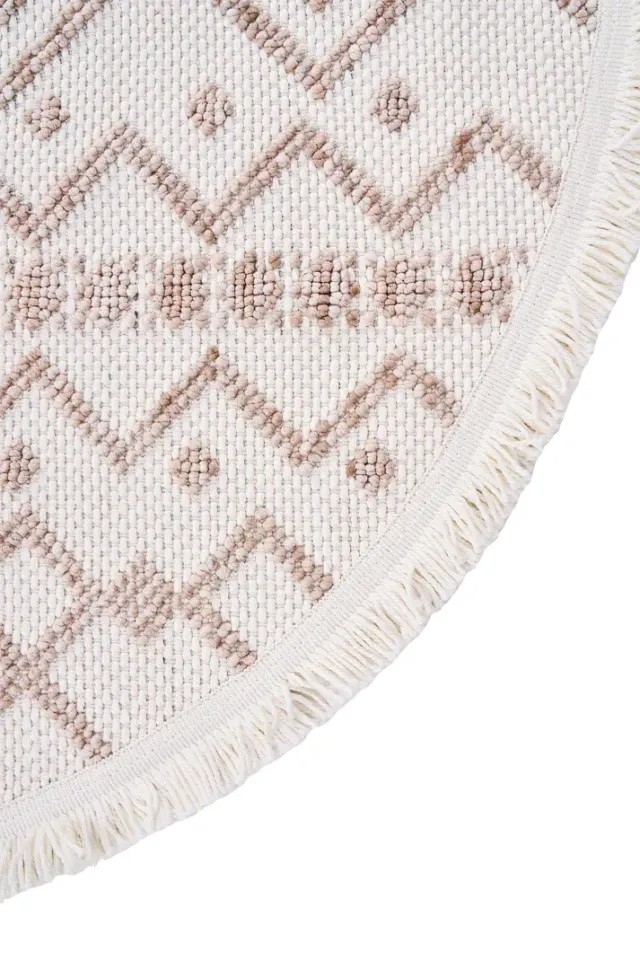 Bohem 386 Wood Krem Bej Yuvarlak İskandinav Halı 133x133