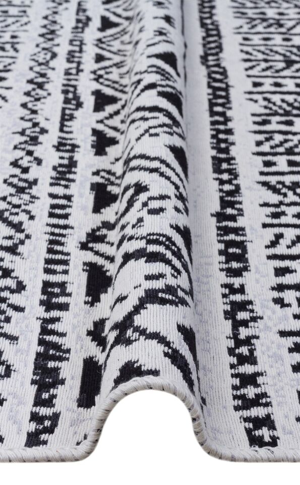 Arya Ar03 Siyah Beyaz Yıkanabilir Çift Taraflı Kilim