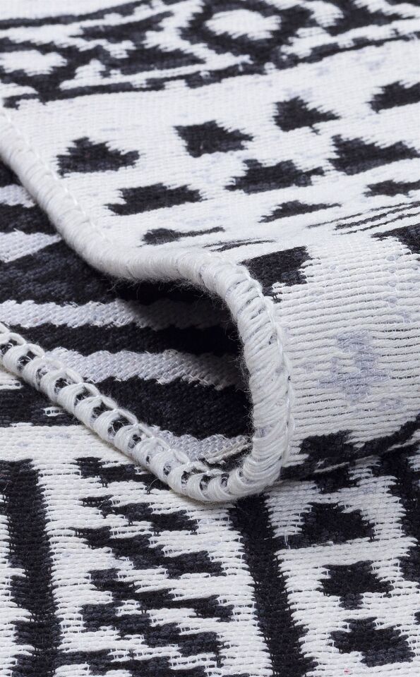 Arya Ar03 Siyah Beyaz Yıkanabilir Çift Taraflı Kilim