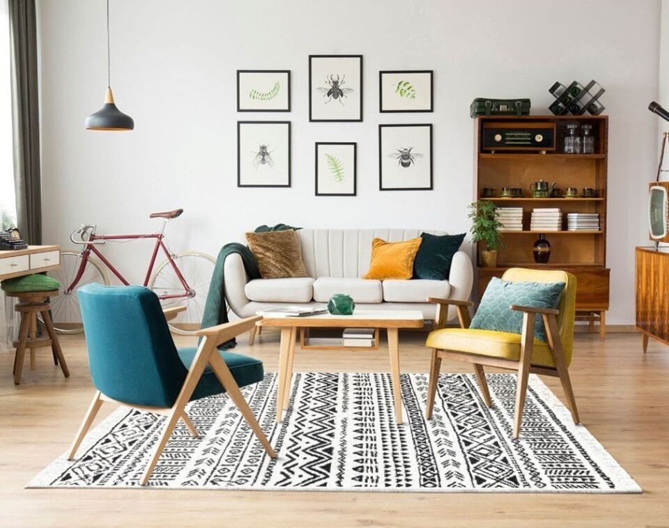 Arya Ar03 Siyah Beyaz Yıkanabilir Çift Taraflı Kilim