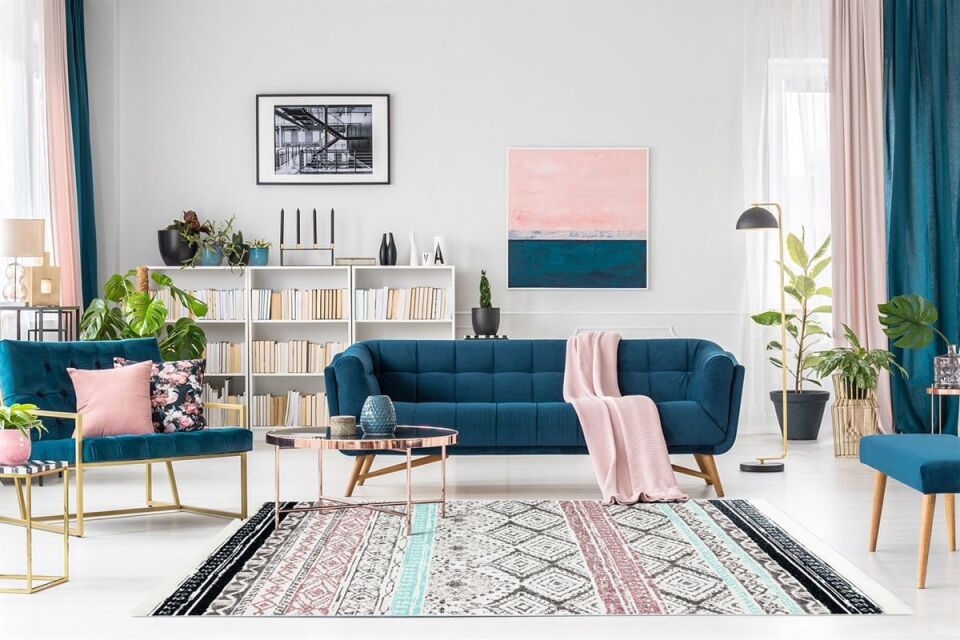 Arya Ar04 Pembe Mavi Yıkanabilir Çift Taraflı Kilim